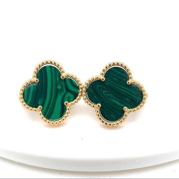 None Jewelry - New! Gold and Green Clip-On Clover Earrings